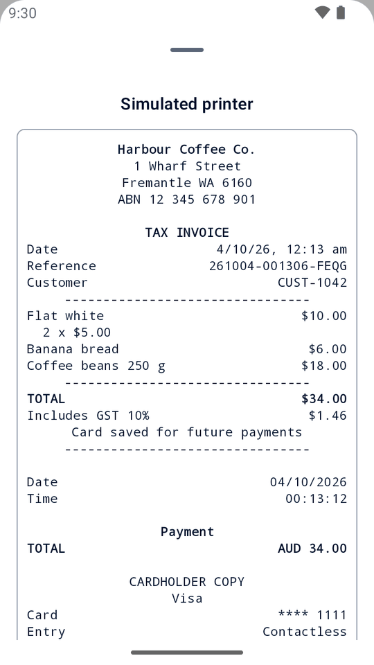 Receipt demo on an S1F2-style terminal